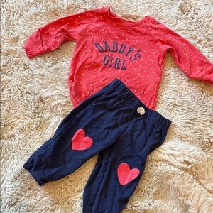 Carter's Coral Red Polkadot Daddy’s Girl Heart Knees Baby Shirt Onesie and Pants